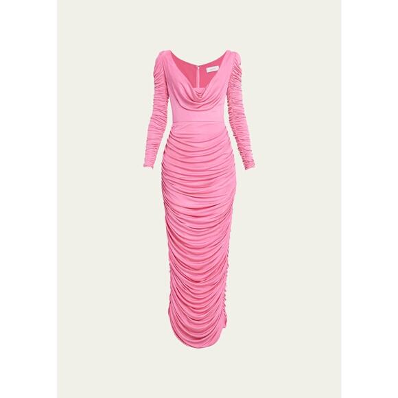 Aliétte Barbie Pink Ruched Draped Neckline Cowl Neck Gown Dress Size 10 - Picture 4 of 16